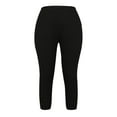 thumbnail image 3 of WIZUTIZ Gym Leggings for Women Capri Oversized Trendy Slimming Keyhole Yoga Cropped Pants Elastic Stretch Mid Rise 3/4 Length Cropped Pants Solid Pants for Teen Girls Joggers Vacation Black, 3 of 5