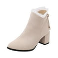 thumbnail image 6 of Winter Chelsea Boots Women Elegant Lace Pointed Toe Suede Block Heel Zip up Dress Ankle Boots with Sweet Bowtie Beige Size 5, 6 of 6