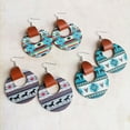 thumbnail image 2 of New Genuine Leather Wrap Aztec Patterns Ethnic Bull Head Wood Statement Earrings, 2 of 7