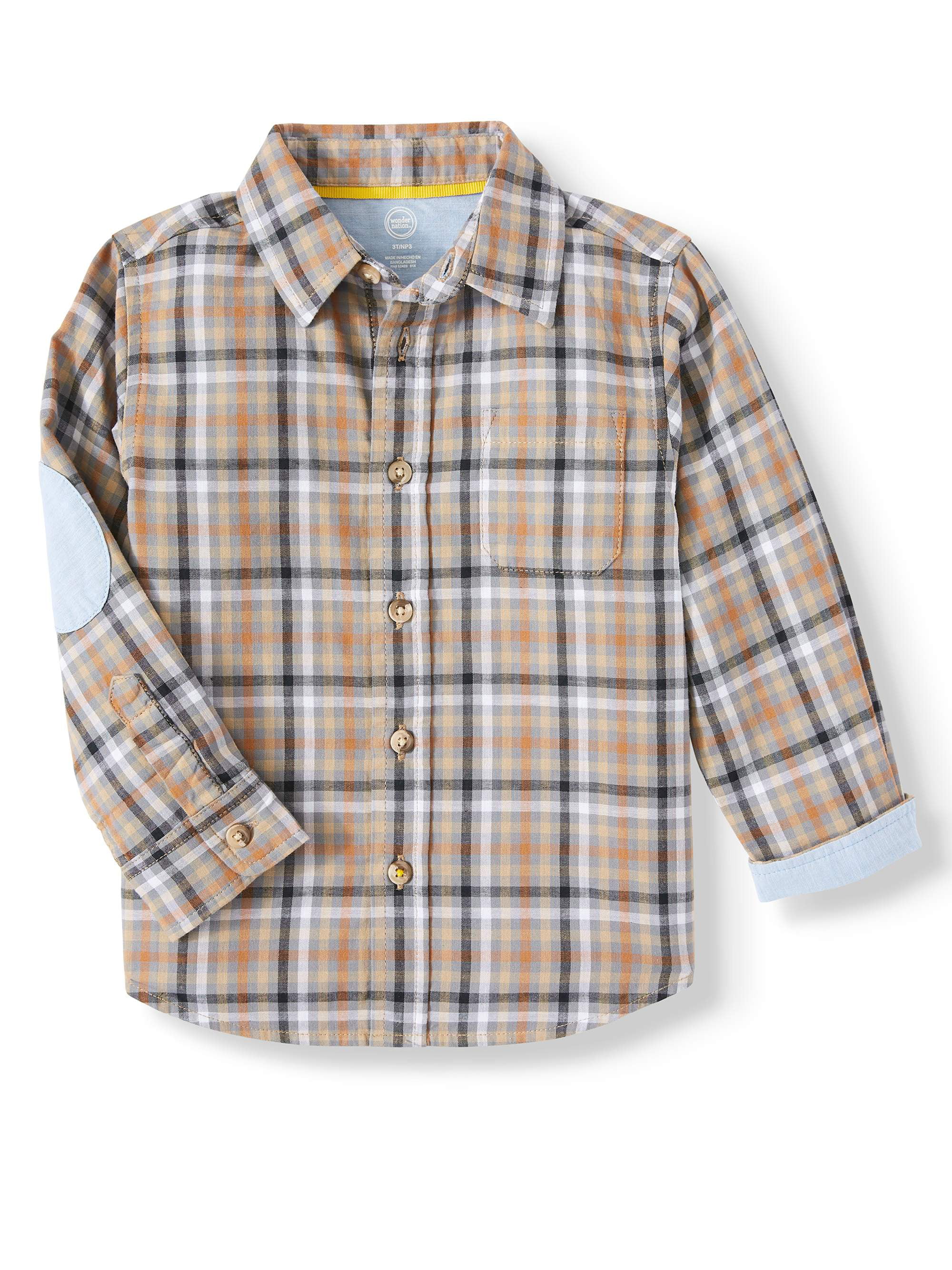Toddler Boys Striped Plaid Lapel Button Down Long Sleeve Casual Shirt 