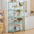thumbnail image 3 of BISHE 5-Shelf Foldable Storage Shelves with Wheels, Heavy Duty Shelving Unit, Freestanding Metal Wire Shelf Rack, No Assembly Organizer Rack for Garage Kitchen, Basement, Pantry, Blue, 3 of 8