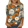 thumbnail image 2 of jobturf Halloween Shirts for Women Pumpkin Printed 3/4 Length Sleeve T Shirt Casual Cute Ghost Floral Graphic Tee Tops Festival Going Out Costumes, 2 of 5