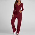 thumbnail image 5 of Women's 2 Piece Set 2025 Fall Long Sleeve Wide Leg Pajamas Suit Tracksuit Casual Lounge Sleepwear Matching Outfit, 5 of 7