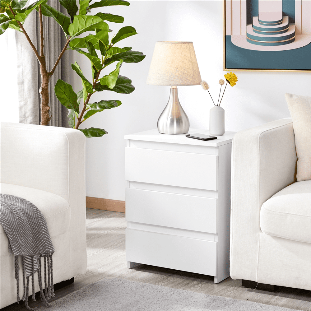 Renwick Vertical End Table with 3 Drawers,White