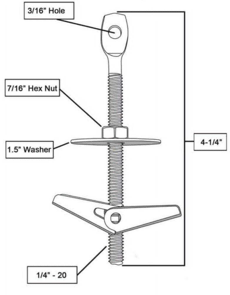 4-1/4" Drywall Acoustical Ceiling Tile Eye Lag Toggle Bolt Screws Spring Wing Anchors Hangers Tire Wire Acoustical Hollow Wall Block Wallboard Plaster Plywood Clay Tile Overhead Hanging Bolts