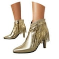 thumbnail image 2 of Women Boots Ankle High Fringe Short Boot Stiletto Pointed Toe Booties with Side Zipper (Gold 44), 2 of 4