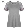 thumbnail image 1 of Camiseta de mujer Blusa de cuello redondo de manga corta con estampado de rayas, gris, XXL Eigraketly AP001776-15, 1 of 7