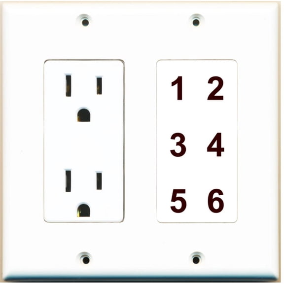 Ultra Spec Cables Custom Wall Plate 15 Amp Power Outlet White with up to 6 Keystone Ports