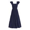 thumbnail image 1 of Vestido largo PRETTYGARDEN de algodón azul marino con cuello cuadrado para mujer, 1 of 9