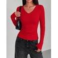 thumbnail image 4 of Zeagoo Long Sleeve Shirts for Women V Neck Top Ribbed Knit Fitted Basic Tee Going Out Tops Casual Fall Trendy, 4 of 6