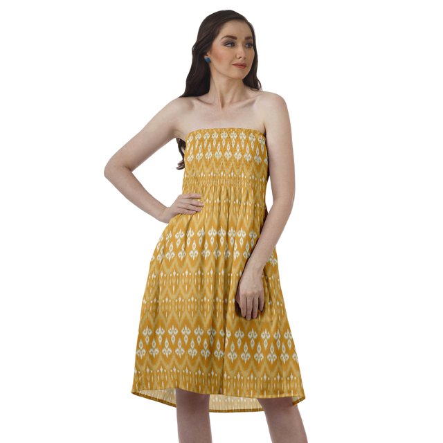 Moomaya Robes d'Été Sans Bretelles pour Femmes en Crêpe Imprimé, Robe Tube Smockée pour Femmes