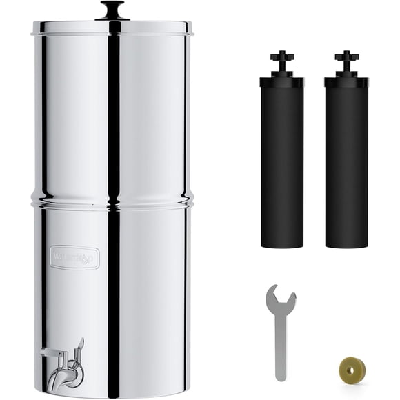 Restored Waterdrop Gravity-fed Water Filter System, Reduces Lead and up to 99% of Chlorine, NSF/ANSI 42&372 Standard, with 2 Black Carbon Filters and Metal Spigot, King Tank Series, WD-TK-A (Refurbished)