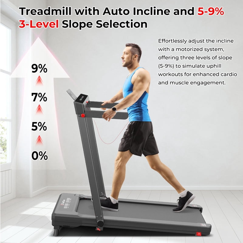 Treadmill with Auto Incline 3 in 1 Folding Handle handrail, Under Desk Portable Walking Pad for Home Office,Walking Jogging Running Pad 2.5HP Low Noise with Remote Control, Black