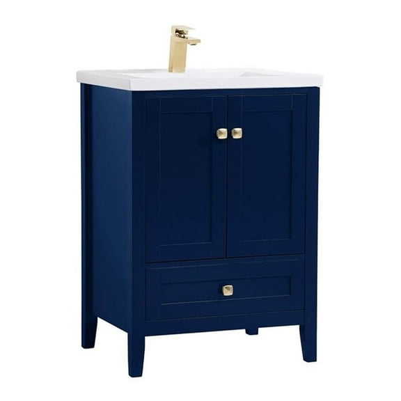Elegant Decor Aqua 24" Steel and Solid Wood Bathroom Vanity in Blue