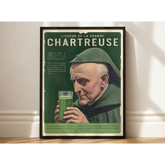Vintage Chartreuse Liqueur Poster, Alpine Wall Decoration, Unframed Paper Poster 8x10in