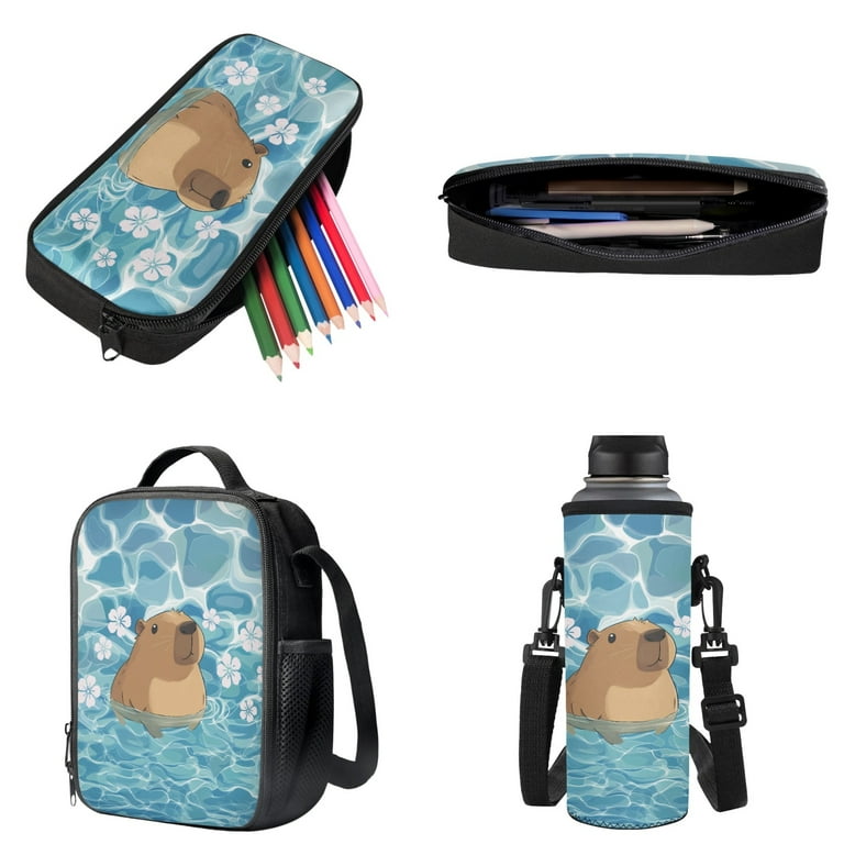 ZUXONGSY Capybara Water Wave Cherry Blossom Print Backpack with