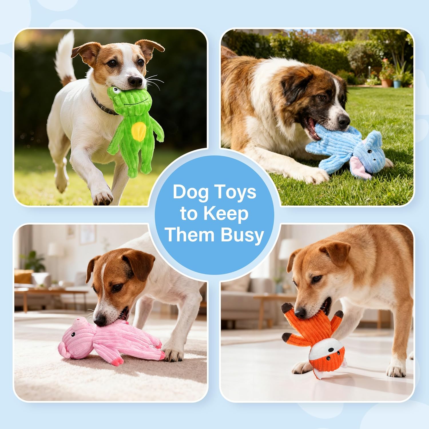 Dog Toys 5 Pack Plush Squeaky Toys No Stuffing Bodies Crinkle Animals Pet Toy for Small Medium Large Dogs Puppy Chew Toy to Keep Them Busy