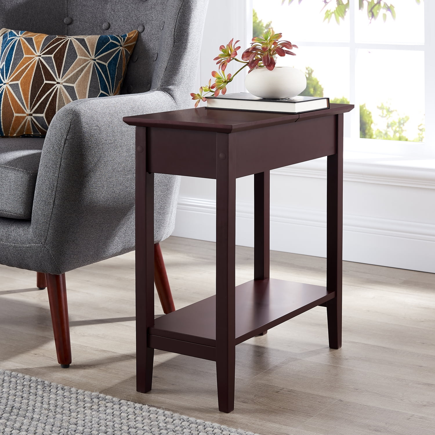 Flip Top Chairside Table with Storage, Narrow Side Tables for Small