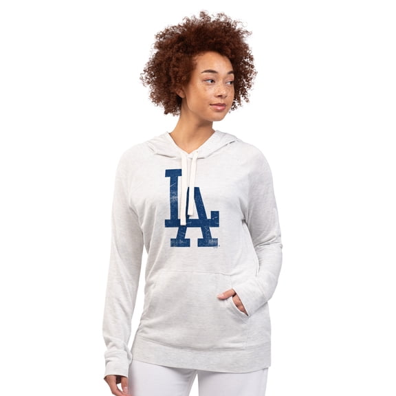 Women's G-III 4Her by Carl Banks Oatmeal Los Angeles Dodgers Pregame Pullover Hoodie