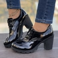thumbnail image 2 of WEAIXIMIUNG Bottines Marron pour Femmes Talon Bas Mode Rétro Couleur Unie Cuir Brillant Lacets Talon Épais Bottines, 2 of 8