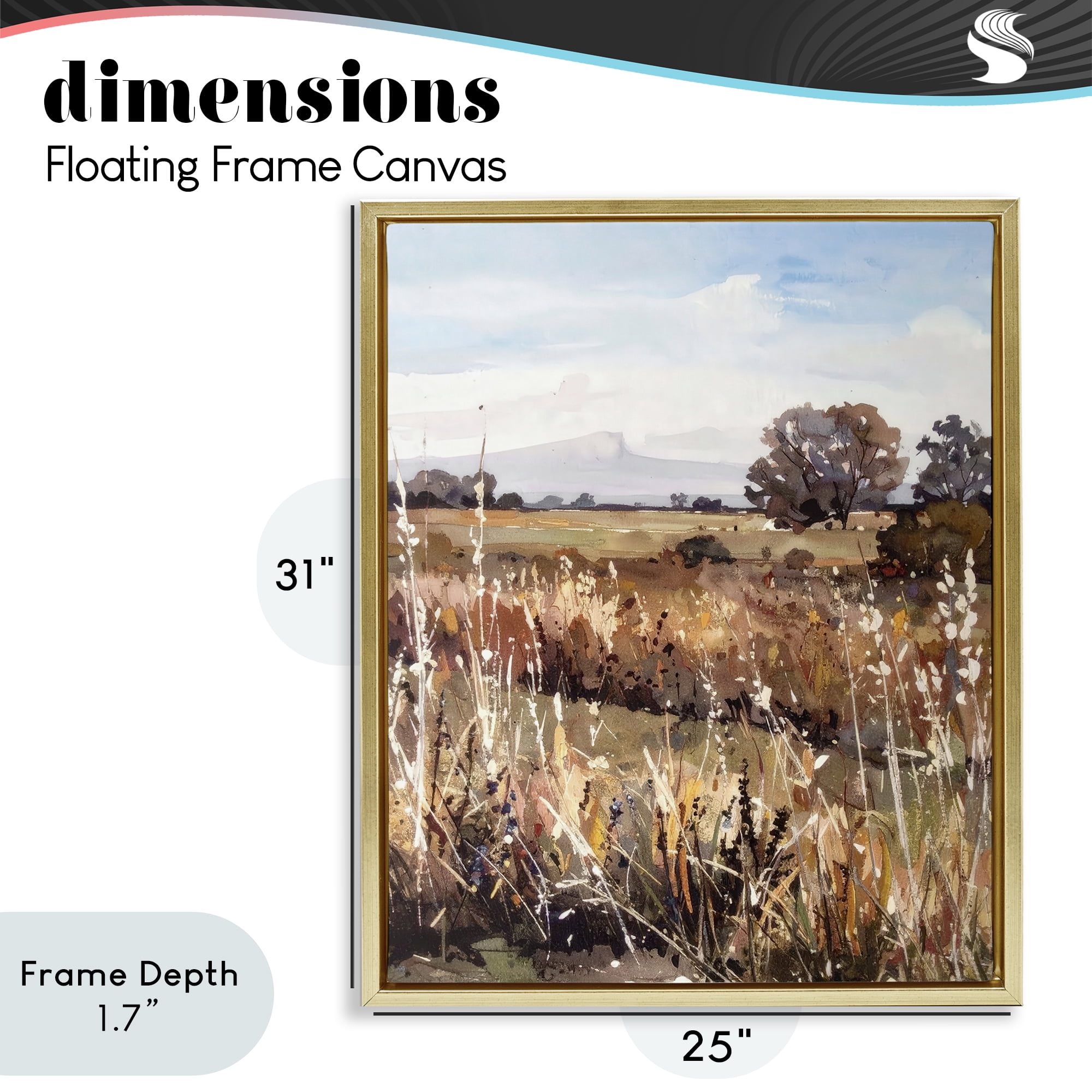 Stupell Industries Peaceful Meadow Expression Gold Framed Floater Canvas Wall Art, design by Alonza Saunders