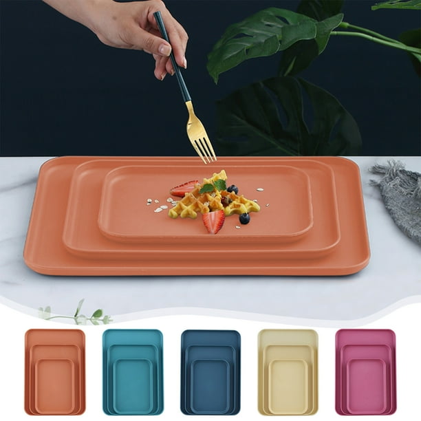 Juego rectangular de bandeja de 3 - platos de plástico grandes, medianos y pequeños para aperitivos, tazas de té y cena - naranja, azul, azul marino, amarillo, rosa fuerte