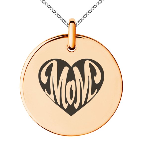 Gold Plated Stainless Steel Love of Mom Small Medallion Circle Charm Pendant Necklace