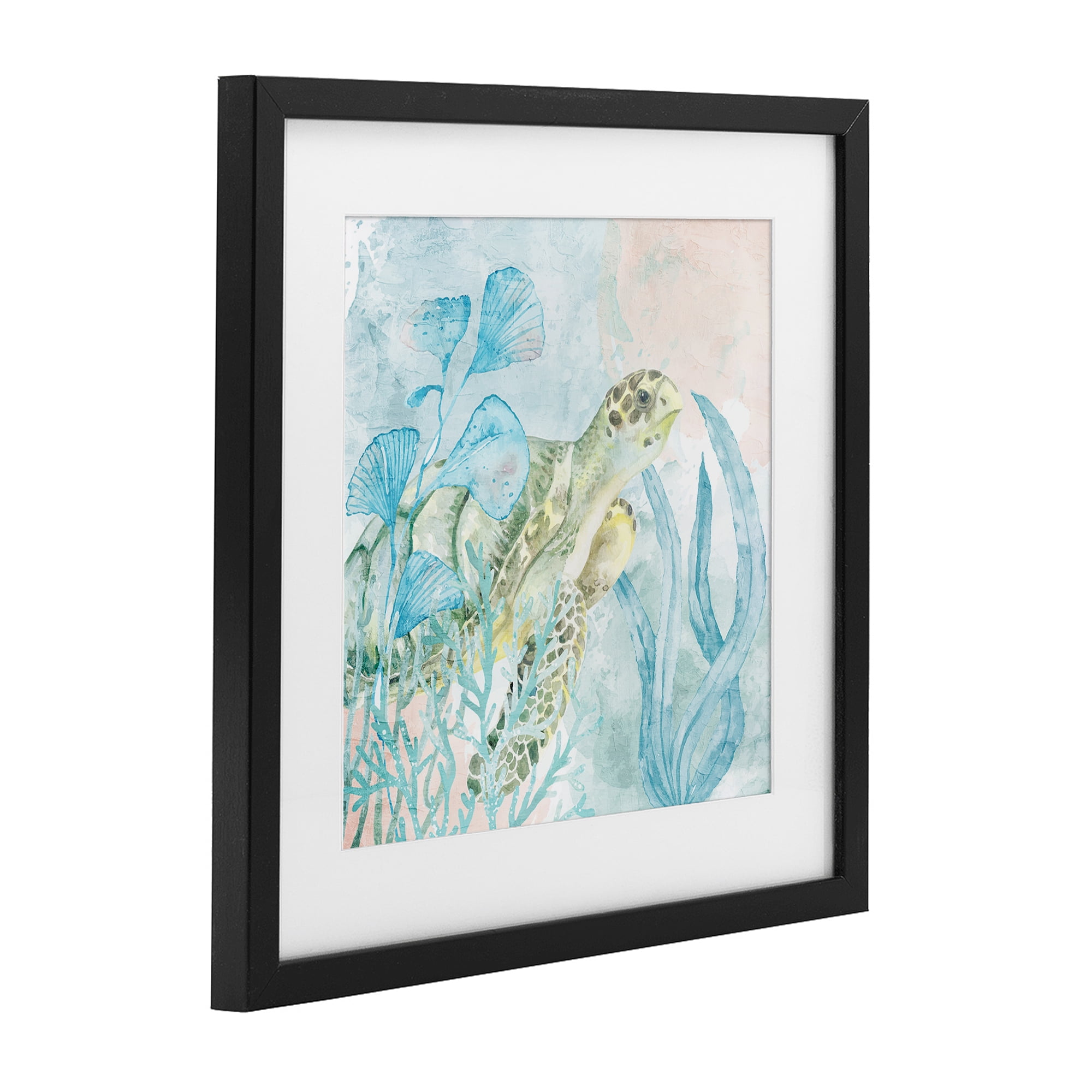 Stupell Industries Sea Swim Turtle Black Framed Print Under Glass, design by Kim Allen