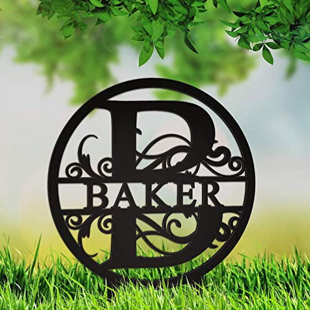 JASS GRAPHIX Baker12 Black Aluminum Composite Monogrammed Garden Sign Last Name Signs for Yard Home Garden Personalized