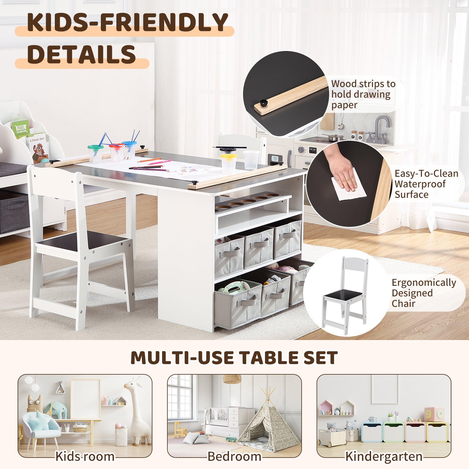 Kids Art Table Set Drawing Table with 2 Chairs