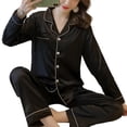 thumbnail image 2 of CENL Women Satin Long Sleeve Pajama Set Lapel Top and Pants Solid Pajamas Loungewear, 2 of 9