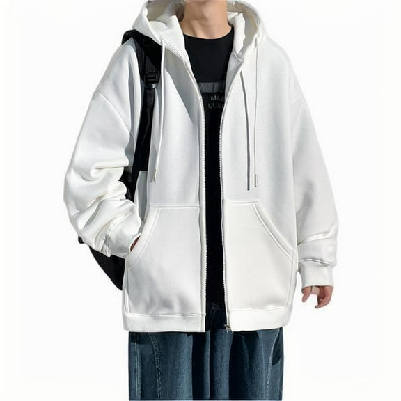 HAiming Men's Zip up Hoodies Jacket Solid Color Long Sleeve Drawstring Coat Plus Size Casual Loose Outwear with Pocket