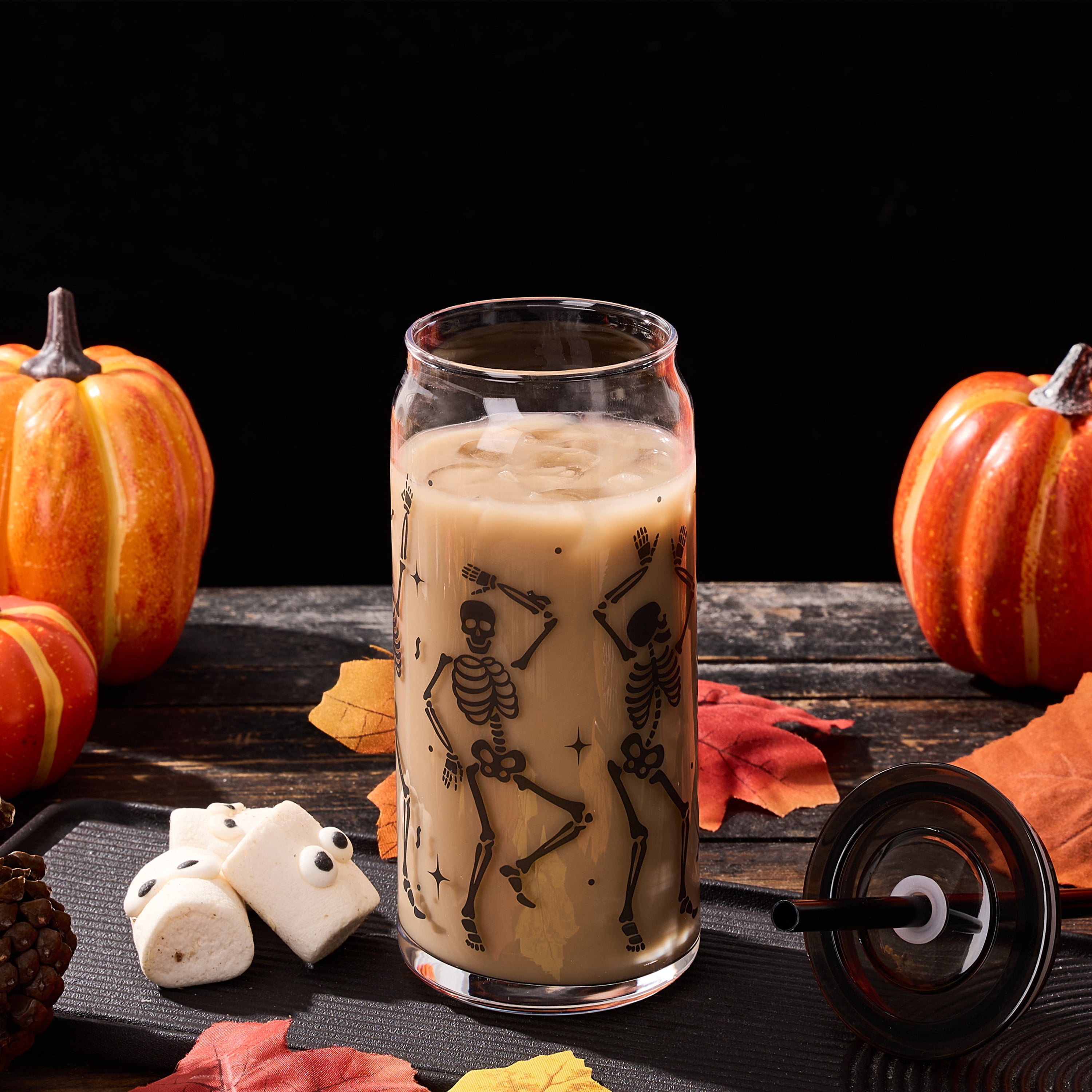 Way to Celebrate Halloween Dancing Skeleton Glass Can Sipper Tumbler, 20 oz