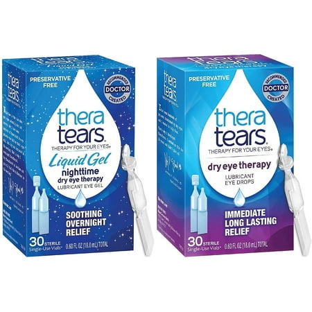 Thera Tears Dry Eye Therapy Lubricant Eye Drops & Nighttime Eye Gel .6 Fl Oz, 30 Ct. Each