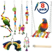 LotFancy 8 Pcs Bird Parrot Swing Toys, Natural Wood