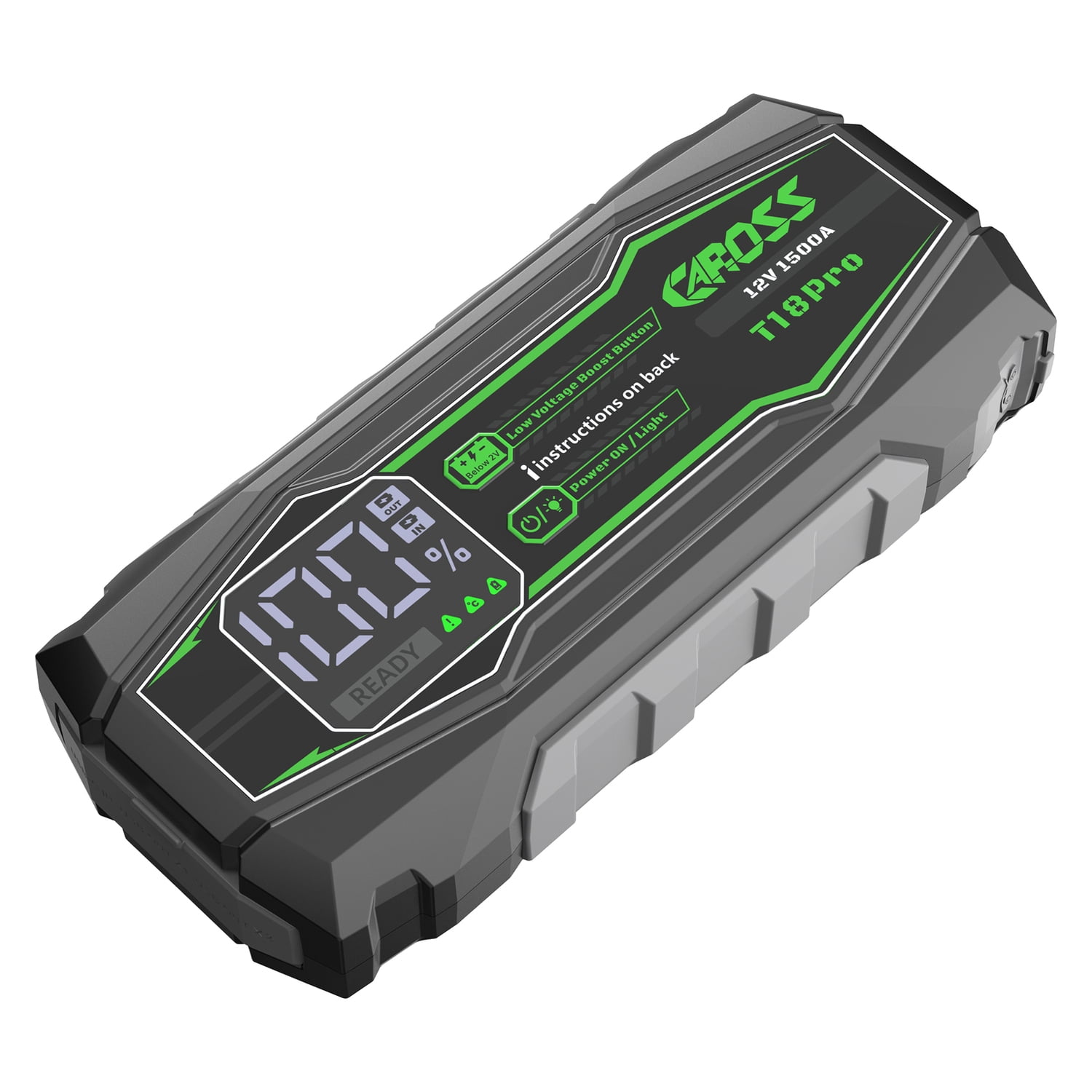 CAROSS T18 Pro Portable Car Jump Starter and USB Power Bank with 1,500-Amp Peak, Advanced Protection Jumper Clamps, LED Light and QC Fast Charger
