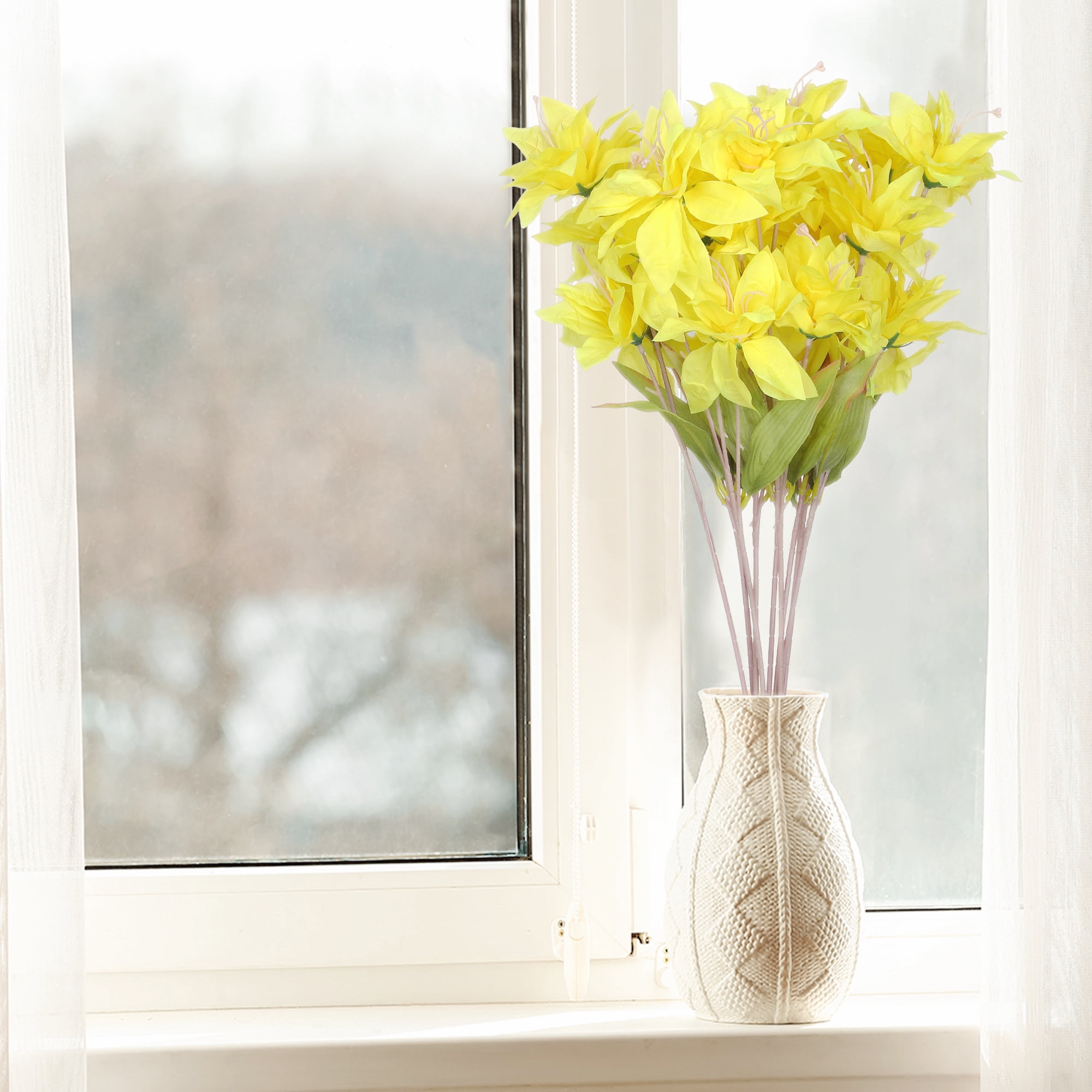 Unique Bargains 10 Pcs Real Touch Lilies Flowers Long Stem Artificial Flower Yellow