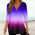 thumbnail image 2 of Penkiiy Women's 3/4 Sleeve Tops,Quarter Zip V Neck Shirts Casual Loose Comfy Gradient Print Tees 2024 Summer Trendy Blouse M Purple, 2 of 5