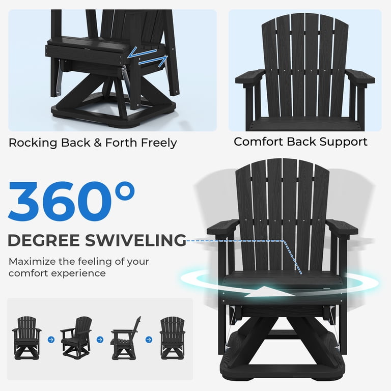 Serwall HDPE Swivel Glider Chair, All-Weather Black photo 3