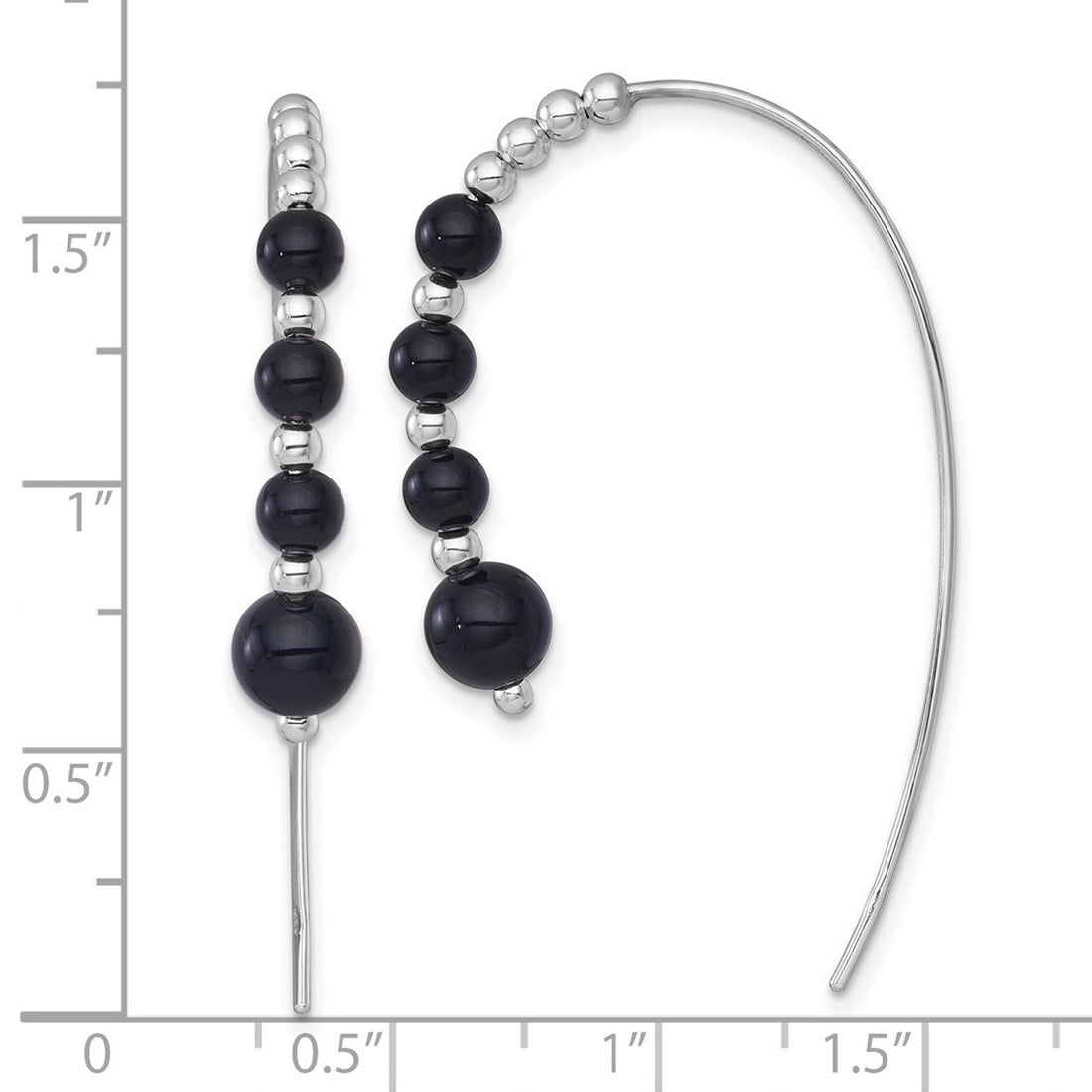 925 Sterling Silver Rhodium Plated Polished Simulated Onyx Beaded Threader Earrings 45.9x6.3mm Wide Stud Earring for Wom