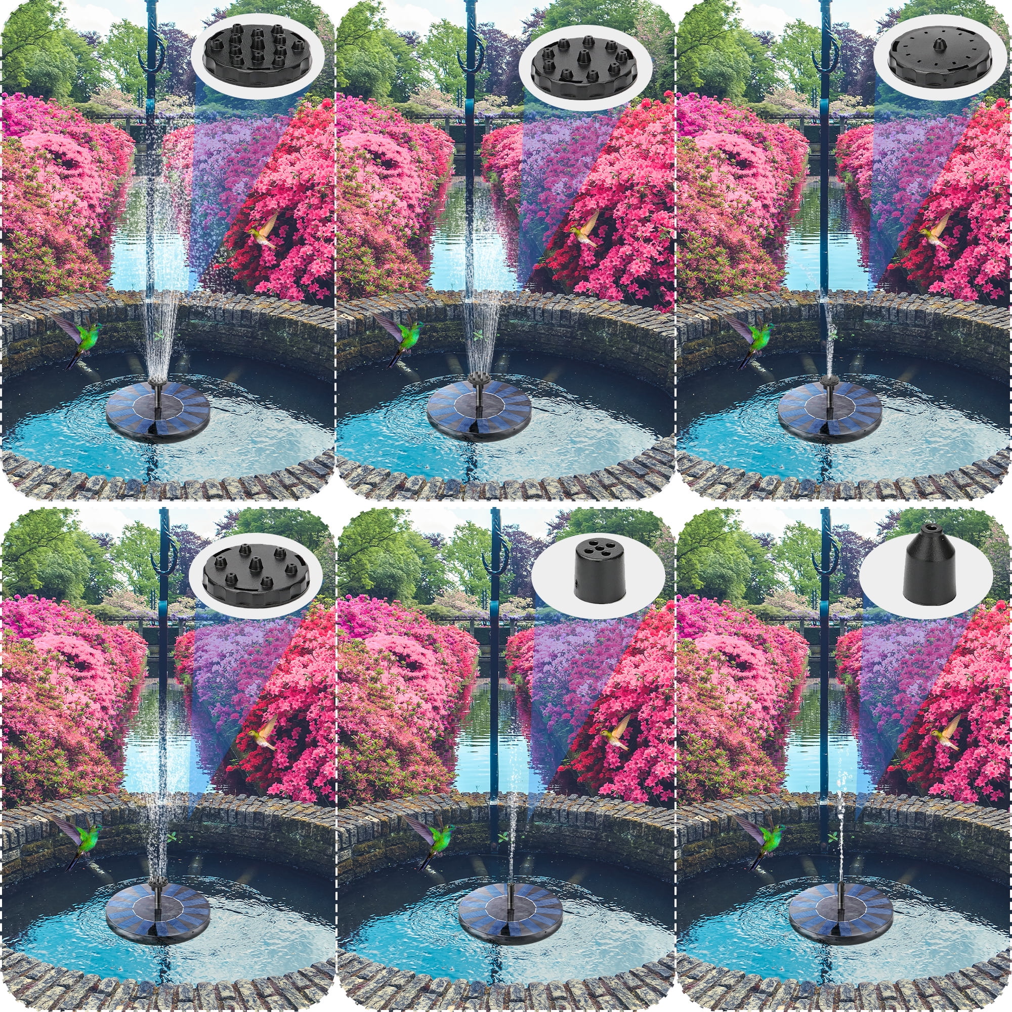  NiceBuy Solar Fountain Pump with 6 Nozzles Solar Powered Water  Fountain LED Floating Pool Fountain with Lights RGB Multicolor for Bird  Bath Pond Garden Outdoor : Patio, Lawn & Garden