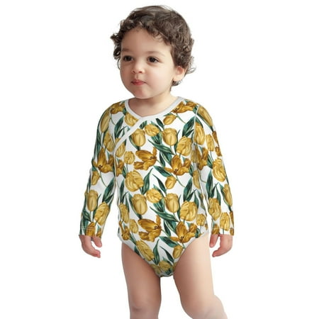

Fotbe Yellow Tulips Pattern Unisex-baby Long-sleeve Bodysuit Long Sleeve Bodysuits One-piece 100% Organic Cotton for Infant Baby Boys Unisex-18 Months