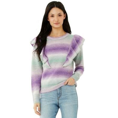 Scoop Women's Space Dye Sweater with Ruffle Trim