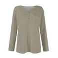 thumbnail image 4 of Tshirts Women Trendy Women's T Shirt Tee Button Long Sleeve Daily Weekend Fashion Basic V- Neck Regular Top With Pocket, 4 of 6