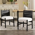 thumbnail image 3 of Guyou Modern Dining Room Chairs Set of 4, Farmhouse Upholstered Fabric Kitchen Chairs with Leather Back, Wooden Side Armless Chair for Kitchen and Dining, White Linen/Black Finish, 3 of 7
