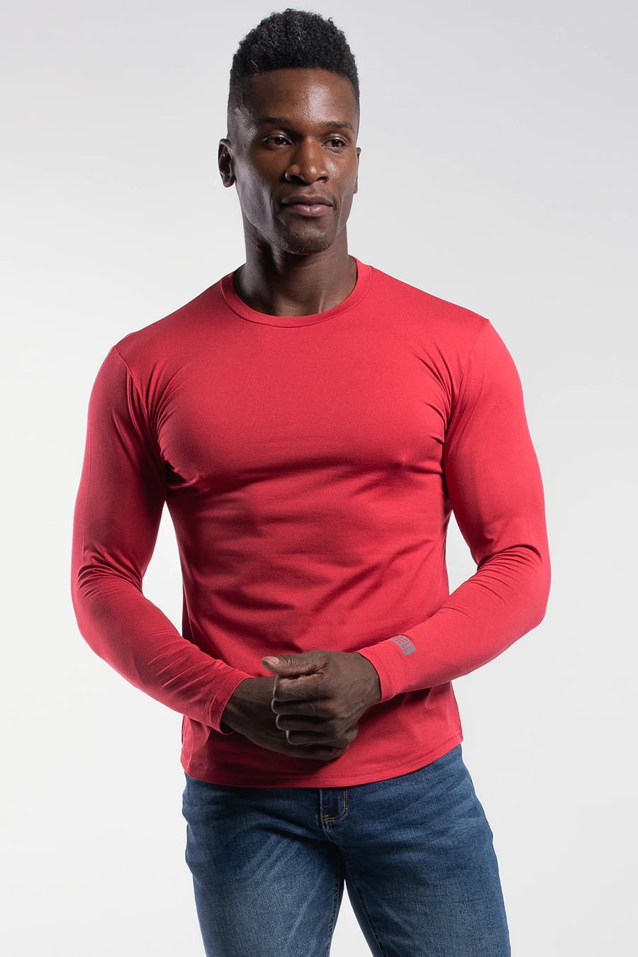 Barbell Apparel Men's Athletic Fit Havok Long Sleeve Workout Tee Crimson L