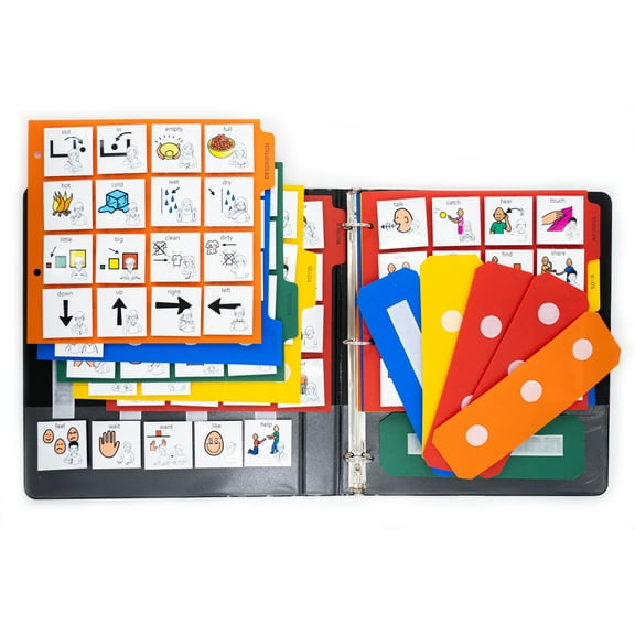 My Communicaid Communication Set Book and 240 Cards with ASL Symbols for Non Verbal Autism Apraxia Speech Delay Alzheimer ABA Therapy Visual Cues Pictures