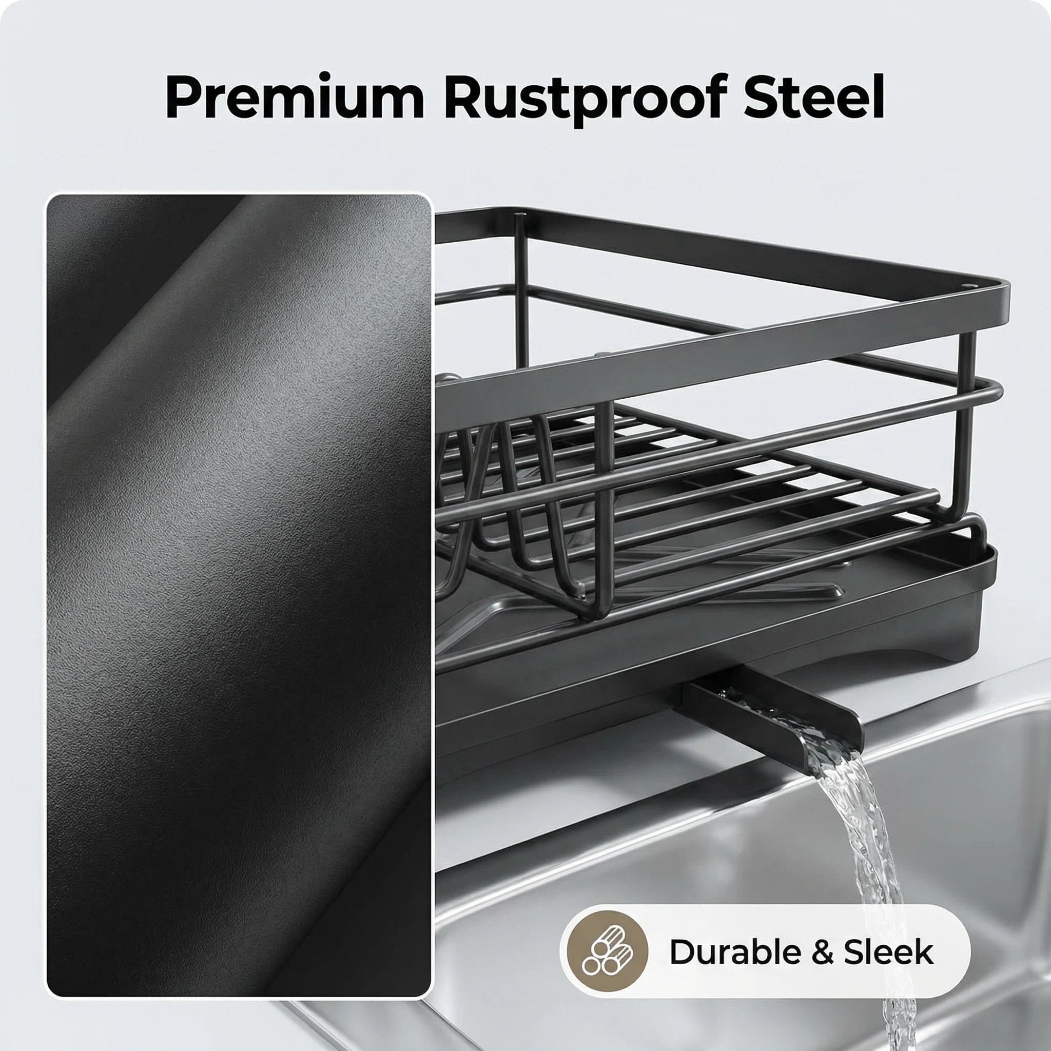 Gimgong Metal Dish Rack with Utensil Holder and Drainboard, Anti-Rust Kitchen Organizer, Black