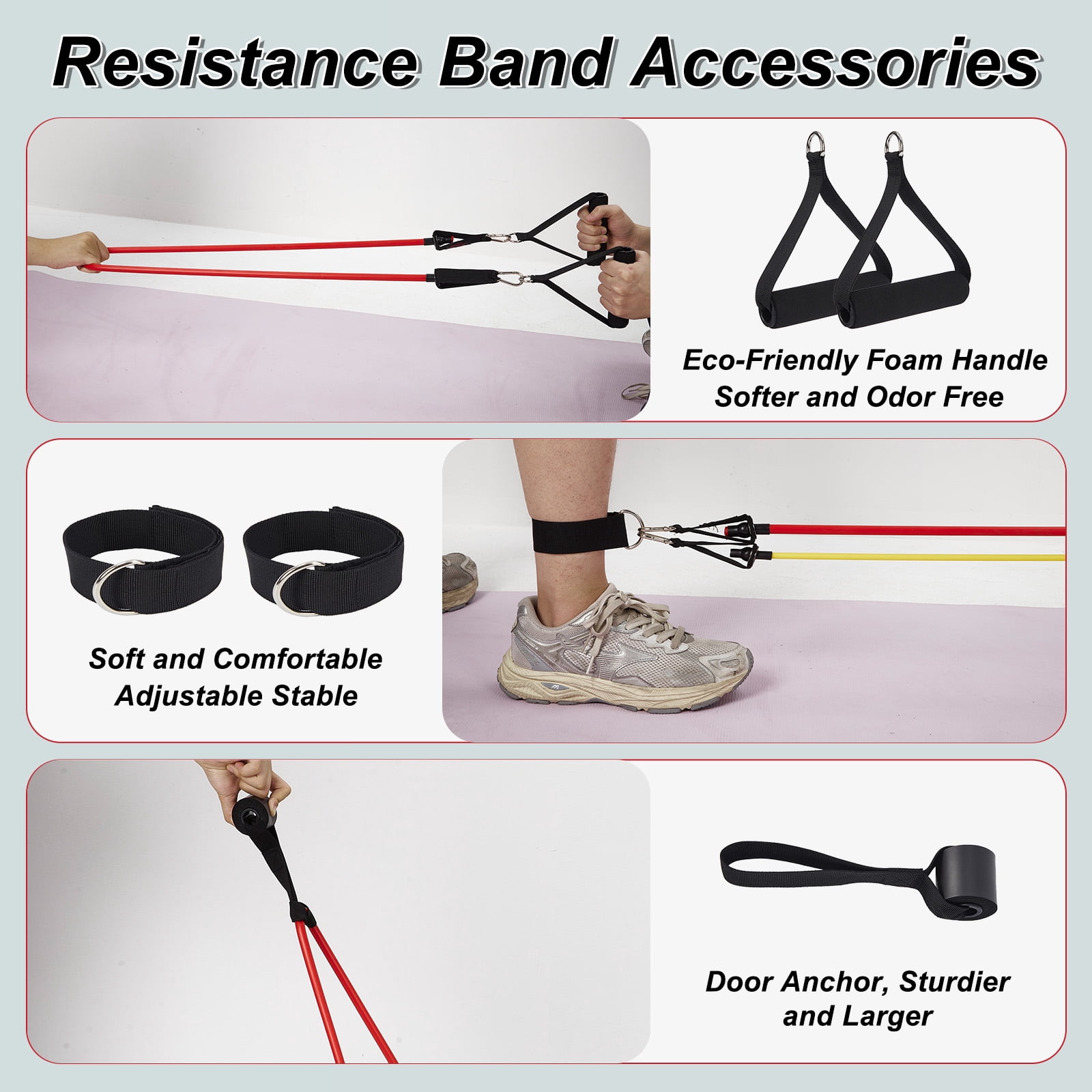 Gaderth 5 Pcs Exercise Resistance Bands with Handles Physical Resistance Tube Workout Bands, Adjustable Resistance Bands, TPE Material for Muscle Toning Strength Training