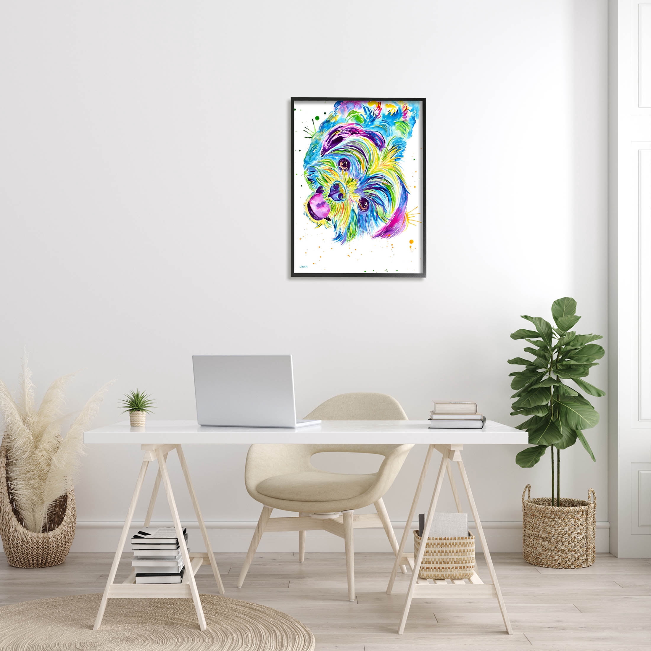 Fun Vivid Shih Tzu Puppy Animals & Insects Graphic Art Black Framed Art Print Wall Art